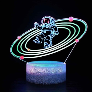 Astronaut 3D lampe med multifarvet lys og fjernbetjening
